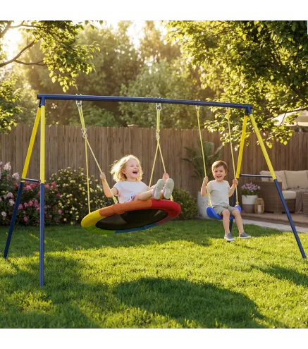Estructura de Columpio Infantil Metálica para 2 Columpios Carga 150 kg para Asiento de Columpio Nido Azul