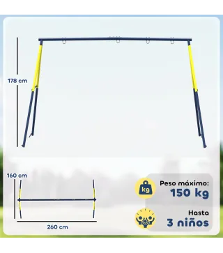 Estructura de Columpio Infantil Metálica para 2 Columpios Carga 150 kg para Asiento de Columpio Nido Azul
