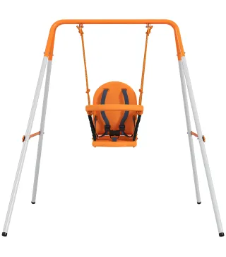 Columpio para Bebés Columpio Jardín Exterior de Acero con Respaldo Cinturón de Seguridad Carga 25 kg Naranja