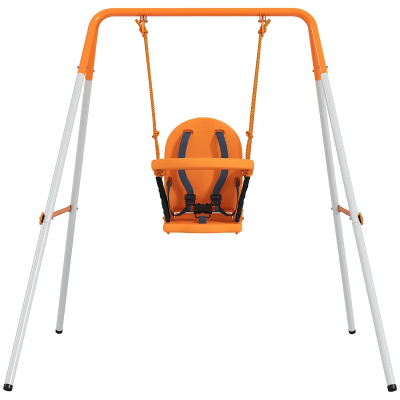 Columpio para Bebés Columpio Jardín Exterior de Acero con Respaldo Cinturón de Seguridad Carga 25 kg Naranja