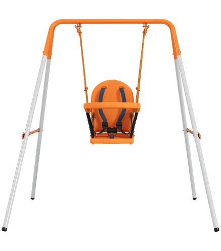 Columpio para Bebés Columpio Jardín Exterior de Acero con Respaldo Cinturón de Seguridad Carga 25 kg Naranja