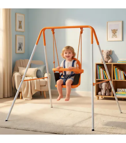 Columpio para Bebés Columpio Jardín Exterior de Acero con Respaldo Cinturón de Seguridad Carga 25 kg Naranja