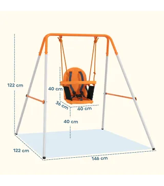 Columpio para Bebés Columpio Jardín Exterior de Acero con Respaldo Cinturón de Seguridad Carga 25 kg Naranja