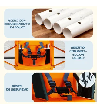 Columpio para Bebés Columpio Jardín Exterior de Acero con Respaldo Cinturón de Seguridad Carga 25 kg Naranja