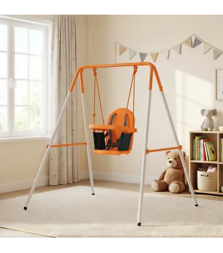 Columpio para Bebés Columpio Jardín Exterior de Acero con Respaldo Cinturón de Seguridad Carga 25 kg Naranja