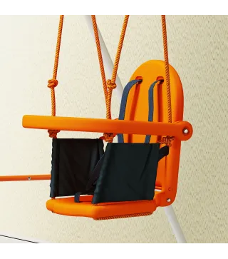 Columpio para Bebés Columpio Jardín Exterior de Acero con Respaldo Cinturón de Seguridad Carga 25 kg Naranja