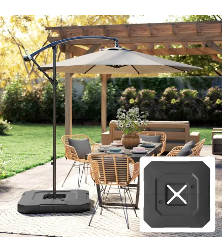 Juego de 2 Pesas para Sombrilla, Bases para Sombrilla Rellenables 80 kg con Agua 80 kg o Mezcla de Agua y Arena 105 kg