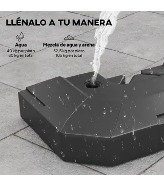 Juego de 2 Pesas para Sombrilla, Bases para Sombrilla Rellenables 80 kg con Agua 80 kg o Mezcla de Agua y Arena 105 kg