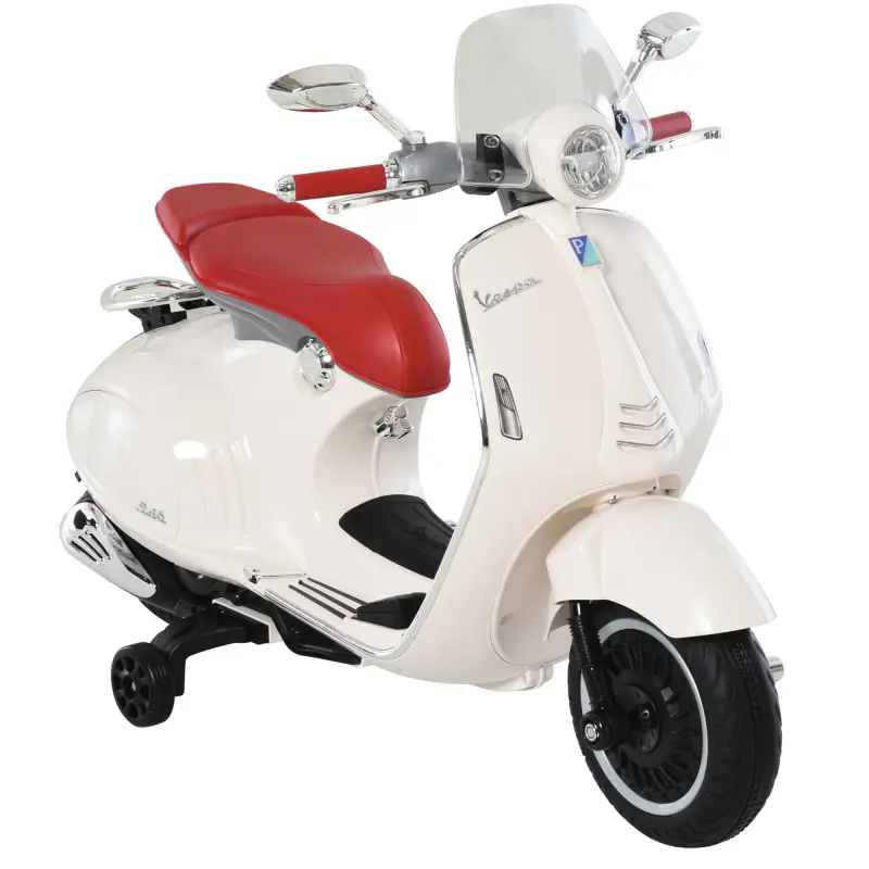 Moto de Batería Autorizada de VESPA con Faros Música 2 Ruedas Auxiliares 108x49x75 cm Blanco