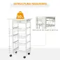 Carrito de Cocina con Ruedas Carro Multiusos con Cajón 4 Cestas Extraíbles de Metal y Bastidores 47x37x83 cm Blanco