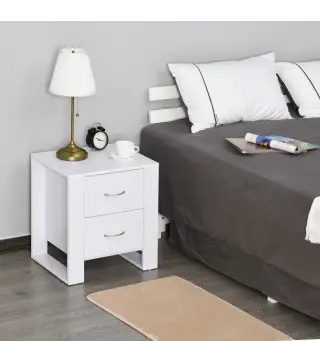 Mesita de Noche con 2 Cajones Patas y Base Elevada para Dormitorio Mesa Lateral para Sala de Estar Estilo Moderno 48x39x