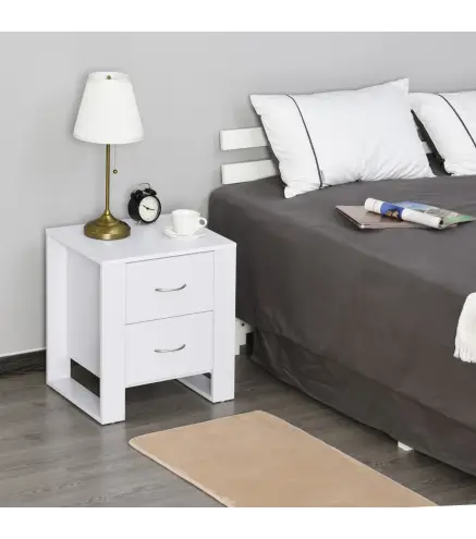 Mesita de Noche con 2 Cajones Patas y Base Elevada para Dormitorio Mesa Lateral para Sala de Estar Estilo Moderno 48x39x54 cm Bl