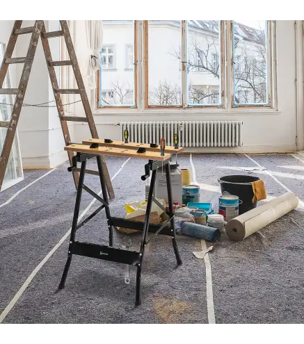 Banco de Trabajo Plegable, 4 en 1, Mesa de Trabajo con 4 Abrazaderas Ajustables, 2 Manivelas, 2 Paneles de MDF, para Garaje y Ta