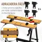 Banco de Trabajo Plegable, 4 en 1, Mesa de Trabajo con 4 Abrazaderas Ajustables, 2 Manivelas, 2 Paneles de MDF, para Garaje y Ta