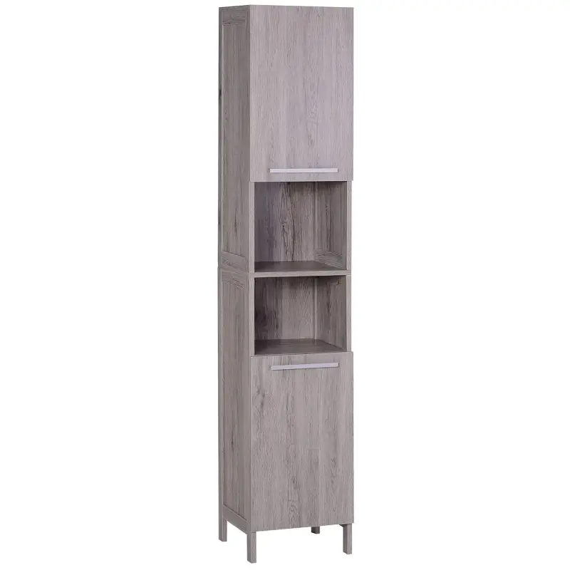 Columna de Baño Mueble Alto y Estrecho con Estantes Abiertos y 2 Armarios 30x32x172,5 cm Madera Grisácea