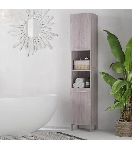 Columna de Baño Mueble Alto y Estrecho con Estantes Abiertos y 2 Armarios 30x32x172,5 cm Madera Grisácea