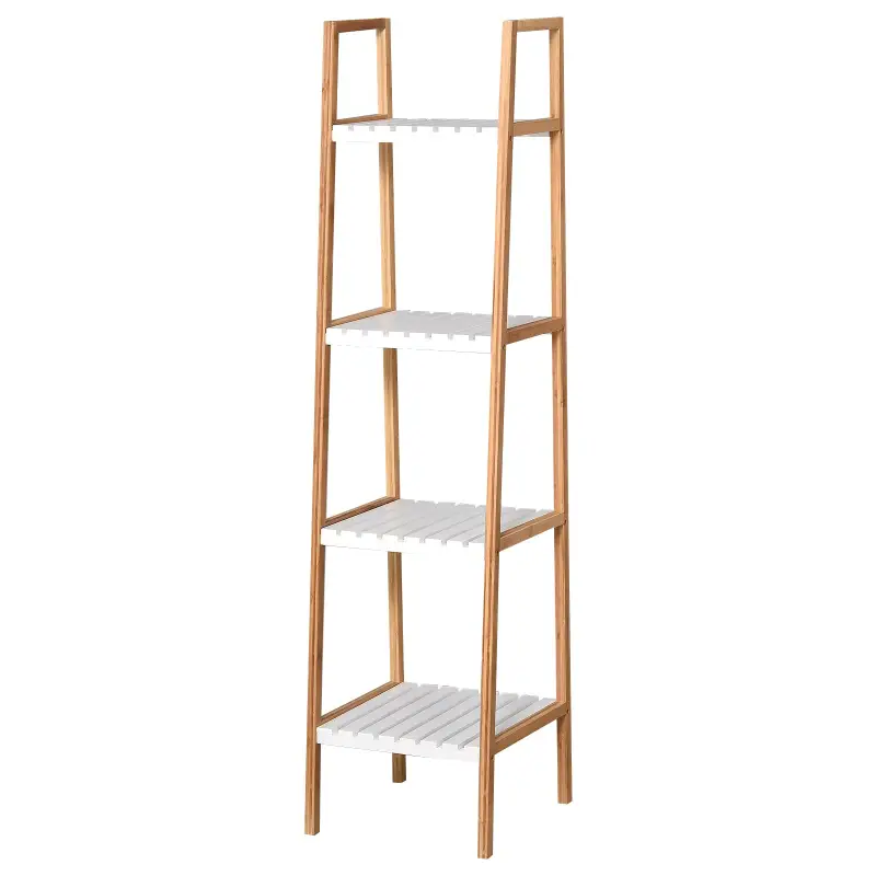 Estantería Escalera de Bambú de 4 Niveles Mueble de Almacenaje Multifuncional para Baño Salón Cocina 35x36x138,5 cm Blan