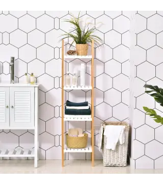 Estantería Escalera de Bambú de 4 Niveles Mueble de Almacenaje Multifuncional para Baño Salón Cocina 35x36x138,5 cm Blan