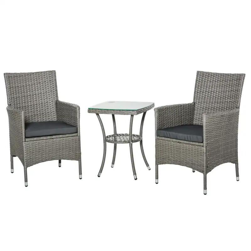 Conjunto de Muebles para Jardín Juegos de Muebles de Ratán Incluye 1 Mesa y 2 Sillones con Cojines Estructura de Metal para Terr Conjunto de Muebles para Jardín Juegos de Muebles de Ratán Incluye 1 Mesa y 2 Sillones con Cojines Estructura de Metal para Terr