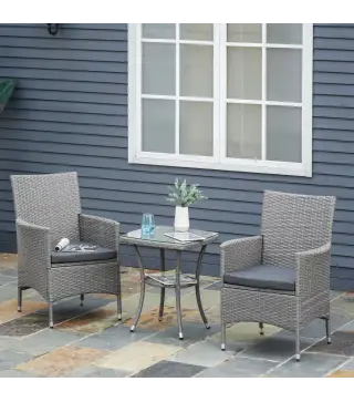 Conjunto de Muebles para Jardín Juegos de Muebles de Ratán Incluye 1 Mesa y 2 Sillones con Cojines Estructura de Metal para Terr