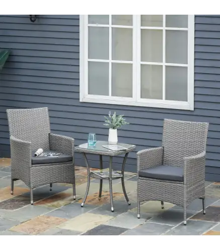 Conjunto de Muebles para Jardín Juegos de Muebles de Ratán Incluye 1 Mesa y 2 Sillones con Cojines Estructura de Metal para Terr