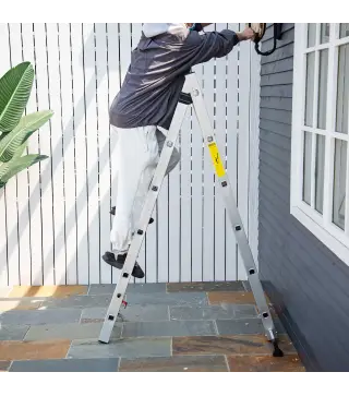 Escalera Aluminio Triangular de Tijera Plegable Portátil 2 Formas de Uso Pie Antideslizante Altura 160-249 cm Plata