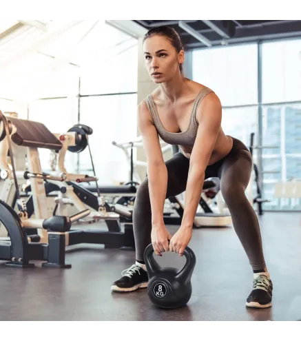 Pesa Rusa de 8 kg Kettlebell Relleno de Arena con Mango Ancho Antideslizante para Entrenamiento 22x17x24 cm Negro