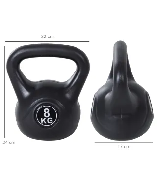 Pesa Rusa de 8 kg Kettlebell Relleno de Arena con Mango Ancho Antideslizante para Entrenamiento 22x17x24 cm Negro