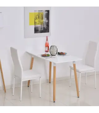 Mesa de Comedor Estilo Nórdico Mesa de Cocina con Patas de Madera de Haya Estructura de Metal 120x60x75 cm Blanco