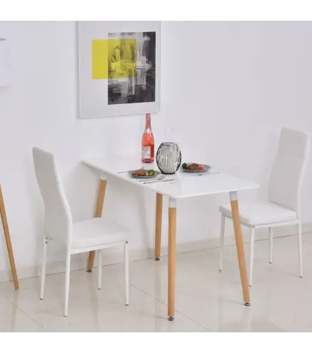 Mesa de Comedor Estilo Nórdico Mesa de Cocina con Patas de Madera de Haya Estructura de Metal 120x60x75 cm Blanco