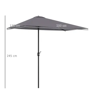 Sombrilla Rectangular 230x130x245 cm Parasol para Pared Media Sombrilla con Manivela Protección UV 30+ Impermeable Sombrilla par