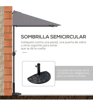 Sombrilla Rectangular 230x130x245 cm Parasol para Pared Media Sombrilla con Manivela Protección UV 30+ Impermeable Sombrilla par