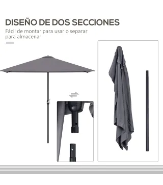 Sombrilla Rectangular 230x130x245 cm Parasol para Pared Media Sombrilla con Manivela Protección UV 30+ Impermeable Sombrilla par