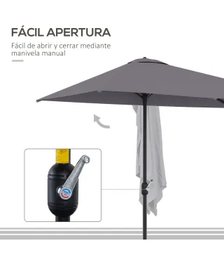 Sombrilla Rectangular 230x130x245 cm Parasol para Pared Media Sombrilla con Manivela Protección UV 30+ Impermeable Sombrilla par