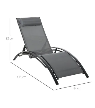 Tumbona Reclinable de Aluminio con Respaldo Ajustable en 5 Posiciones y Reposacabezas Extraíble Acolchado Textelino