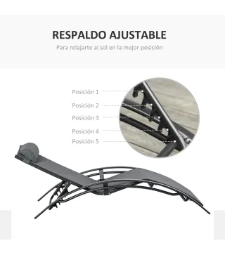 Tumbona Reclinable de Aluminio con Respaldo Ajustable en 5 Posiciones y Reposacabezas Extraíble Acolchado Textelino