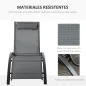 Tumbona Reclinable de Aluminio con Respaldo Ajustable en 5 Posiciones y Reposacabezas Extraíble Acolchado Texteline para Jardín