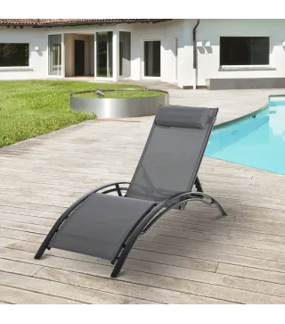 Tumbona Reclinable de Aluminio con Respaldo Ajustable en 5 Posiciones y Reposacabezas Extraíble Acolchado Textelino