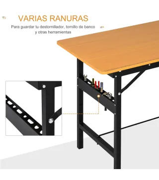 Banco de Trabajo Plegable con Regla Transportador Carga 100 kg 100x60x75,5 cm Natural y Negro