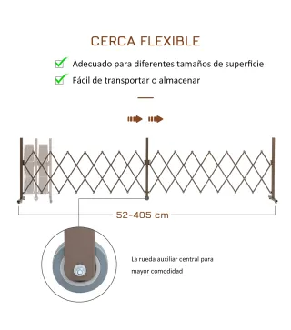 Valla de Jardín Exterior de Aleación de Aluminio Extensible con Rueda para Decoración Patio 405x31x103,5 cm Café Oscuro