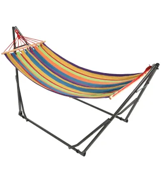 Hamaca con Soporte Plegable 2 en 1 Tendedero con Barra Estructura de Acero para Jardín 270x100x94 cm Multicolor