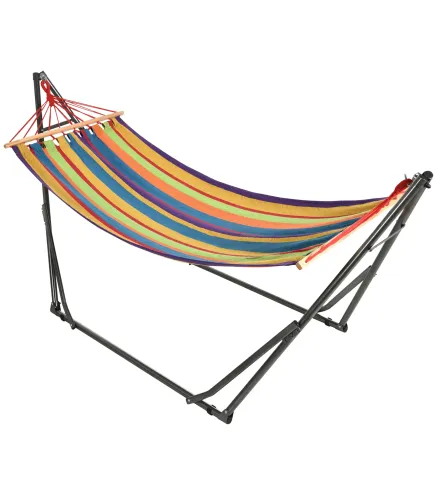Hamaca con Soporte Plegable 2 en 1 Tendedero con Barra Estructura de Acero para Jardín 270x100x94 cm Multicolor