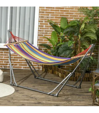 Hamaca con Soporte Plegable 2 en 1 Tendedero con Barra Estructura de Acero para Jardín 270x100x94 cm Multicolor