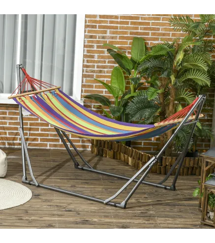 Hamaca con Soporte Plegable 2 en 1 Tendedero con Barra Estructura de Acero para Jardín 270x100x94 cm Multicolor
