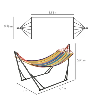 Hamaca con Soporte Plegable 2 en 1 Tendedero con Barra Estructura de Acero para Jardín 270x100x94 cm Multicolor