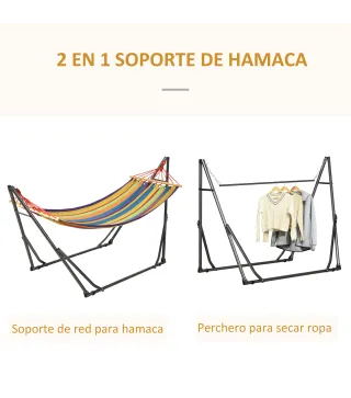 Hamaca con Soporte Plegable 2 en 1 Tendedero con Barra Estructura de Acero para Jardín 270x100x94 cm Multicolor