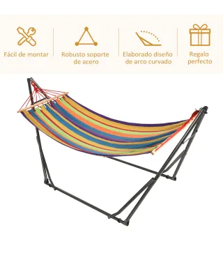 Hamaca con Soporte Plegable 2 en 1 Tendedero con Barra Estructura de Acero para Jardín 270x100x94 cm Multicolor