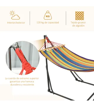 Hamaca con Soporte Plegable 2 en 1 Tendedero con Barra Estructura de Acero para Jardín 270x100x94 cm Multicolor