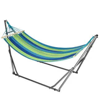 Hamaca con Soporte Plegable 2 en 1 Tendedero con Barra Estructura de Acero para Jardín 270x100x94 cm Azul y Verde