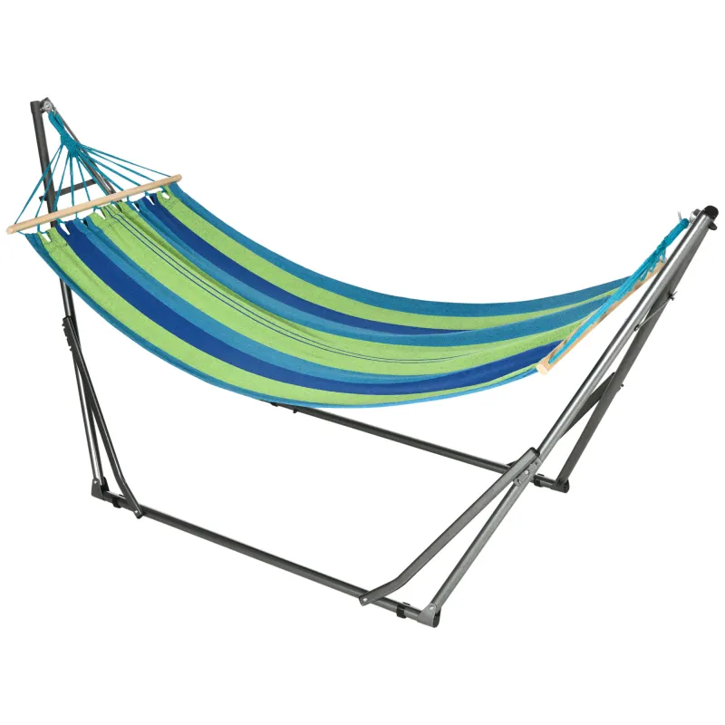 Hamaca con Soporte Plegable 2 en 1 Tendedero con Barra Estructura de Acero para Jardín 270x100x94 cm Azul y Verde